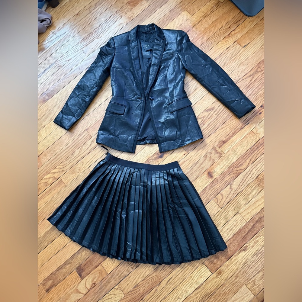☀️NWT Armani Exchange Lame Metallic Wet VTG y2k Blazer Skirt Matching Set Co-Ord